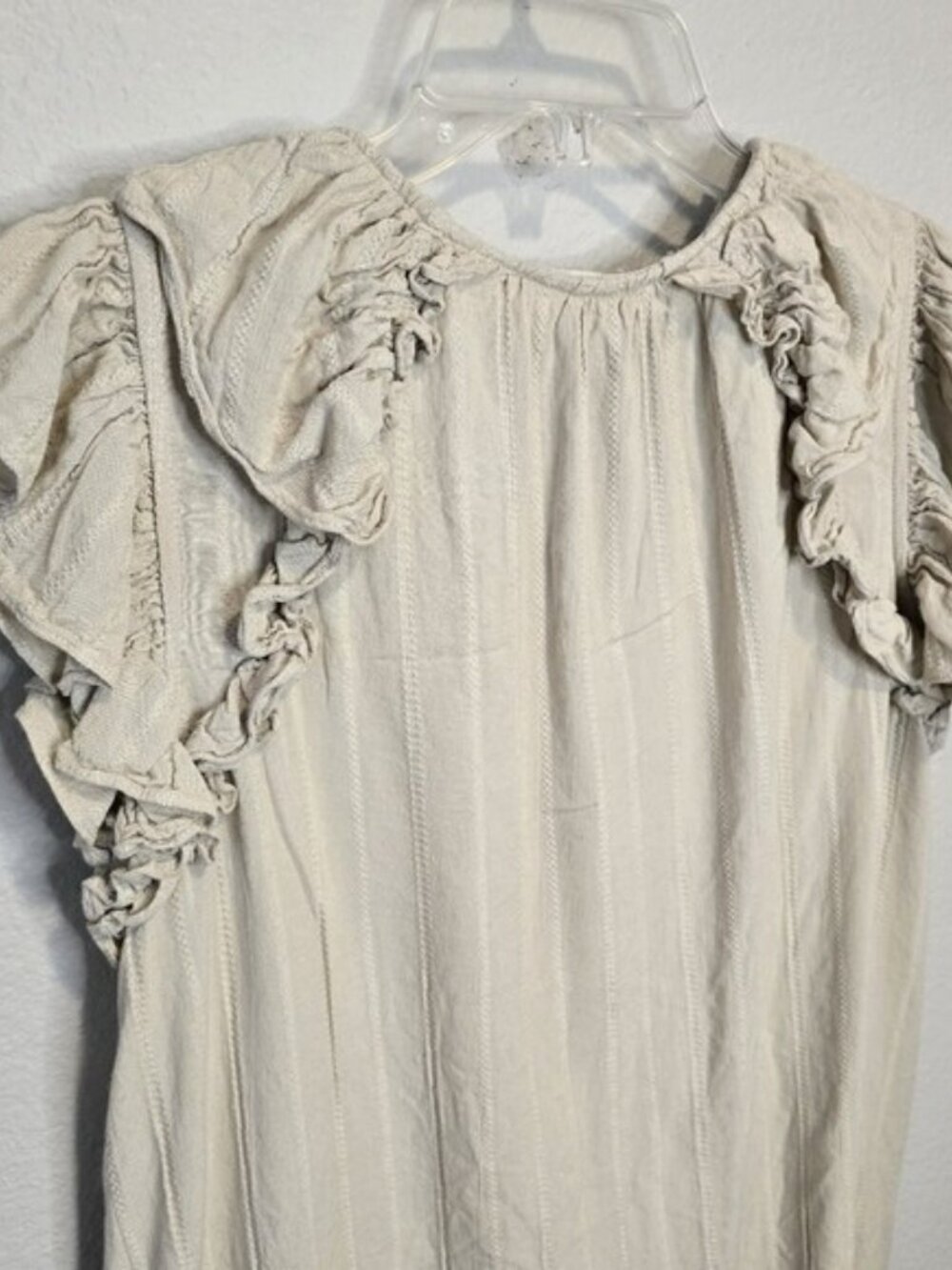 Grade & Gather Women's Mini Dress Size Medium Beige Striped Ruffles Lagenlook - Picture 7 of 14